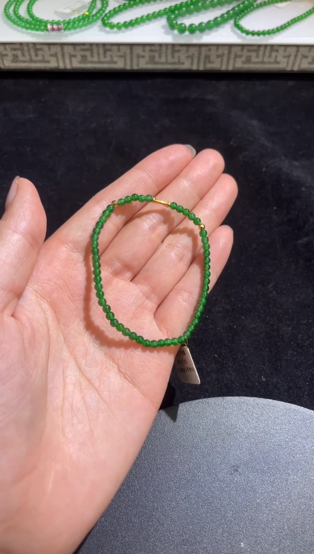 18K金镶嵌手链翡翠天然翡翠A货阳绿18K金手串