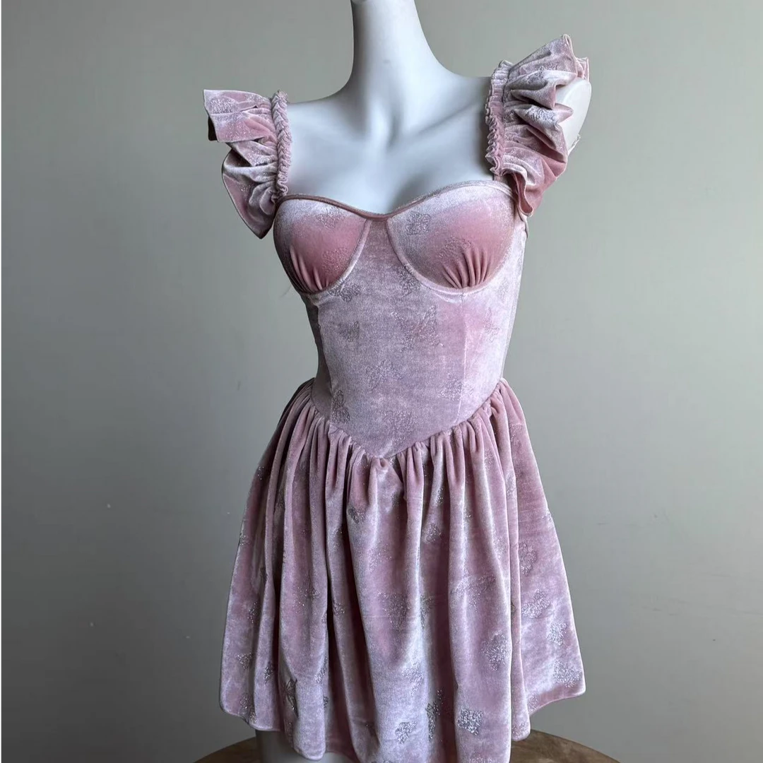 OMOM【粉瓷甜荔】法式少女甜美连体泳衣显瘦遮肚温泉度假泳装5104