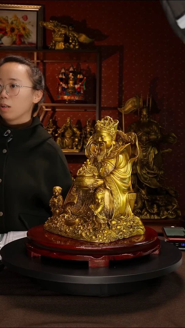 黄铜财神擦黑亮色28cm