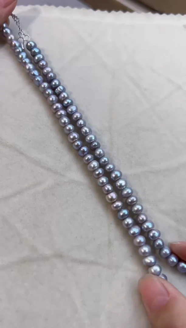 未镶嵌70淡水珍珠算盘珠*强光珍珠灰色7mm+