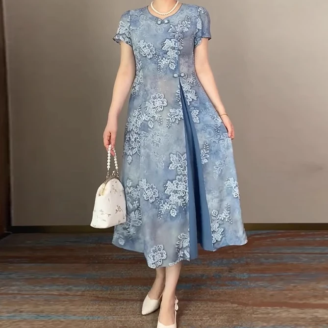 气质碎花连衣裙女2025夏季新款中年妈妈时尚遮肉显瘦减龄中长裙子