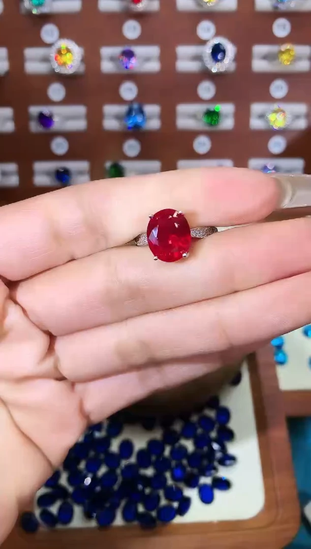 无925银鸽血红色戒指