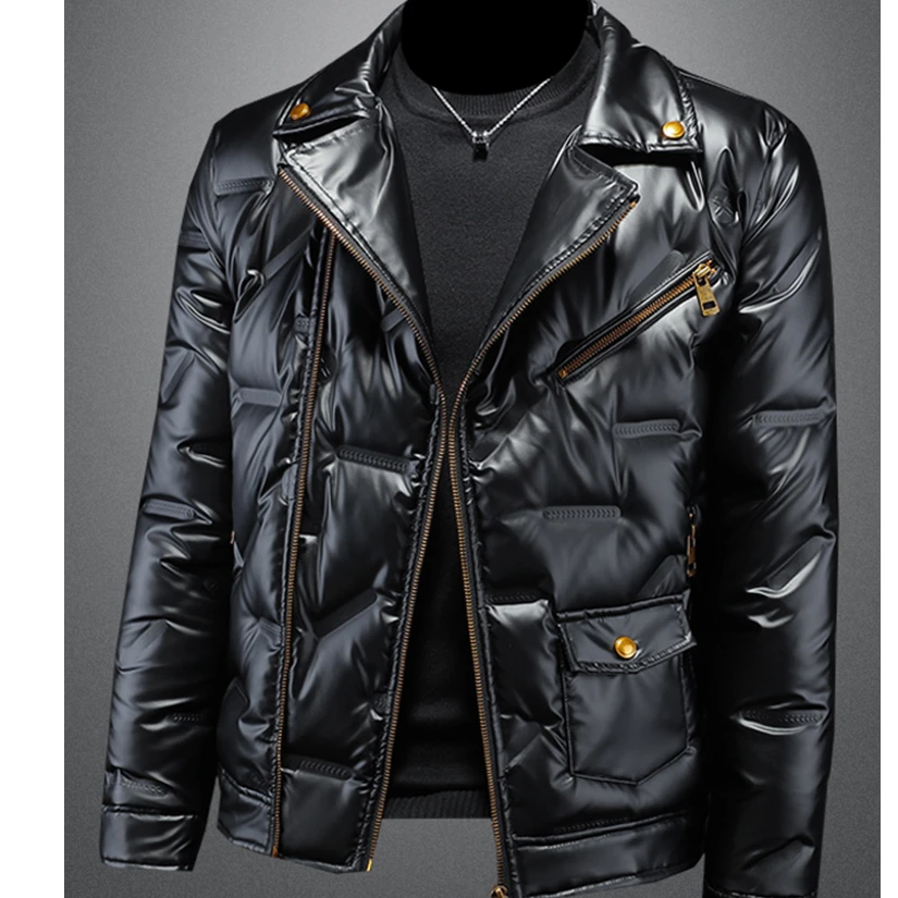 斯里卡琪欧洲站西装领羽绒服男士高端冬季拉链修身白鸭绒休闲外套