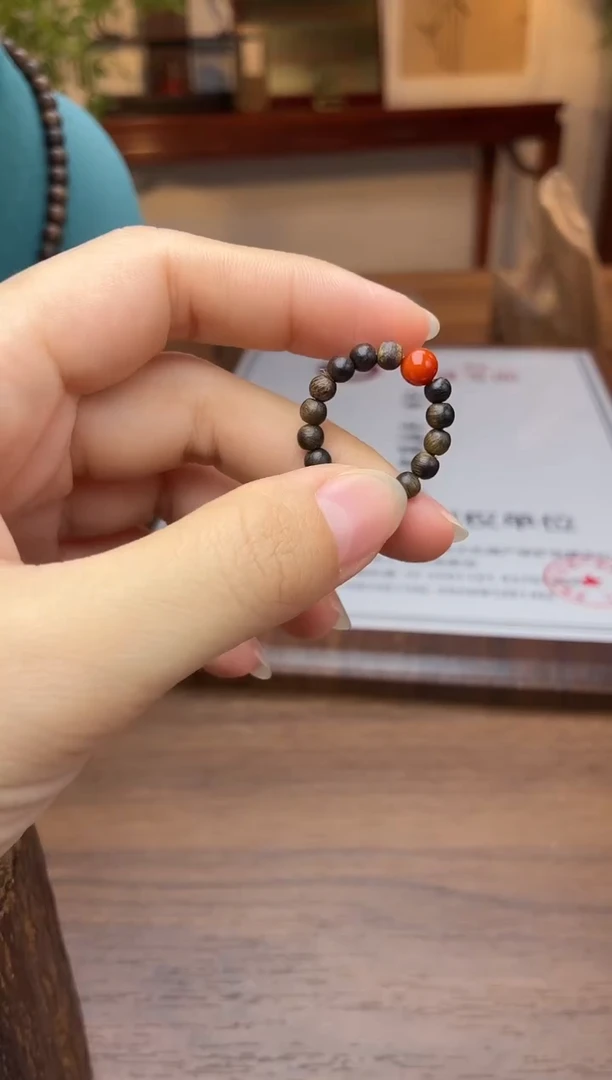 沉香沉香碎屑白棋戒指