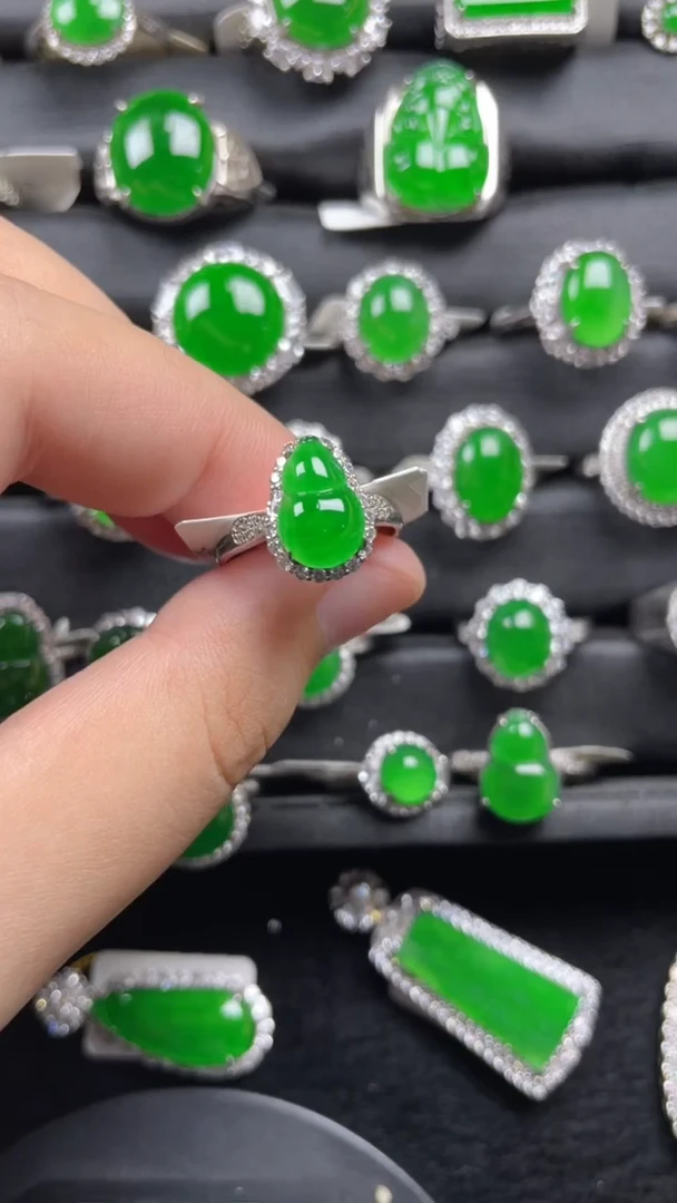 银S925镶嵌戒指翡翠翡翠