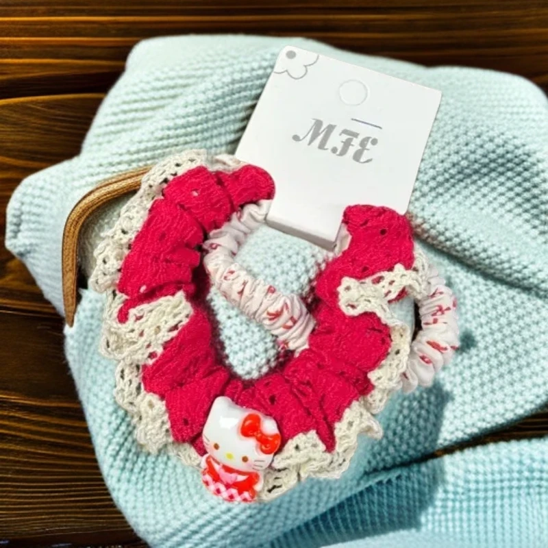 甜美蕾丝花边KT猫发圈少女卡通百搭马尾小肠圈高颜值发