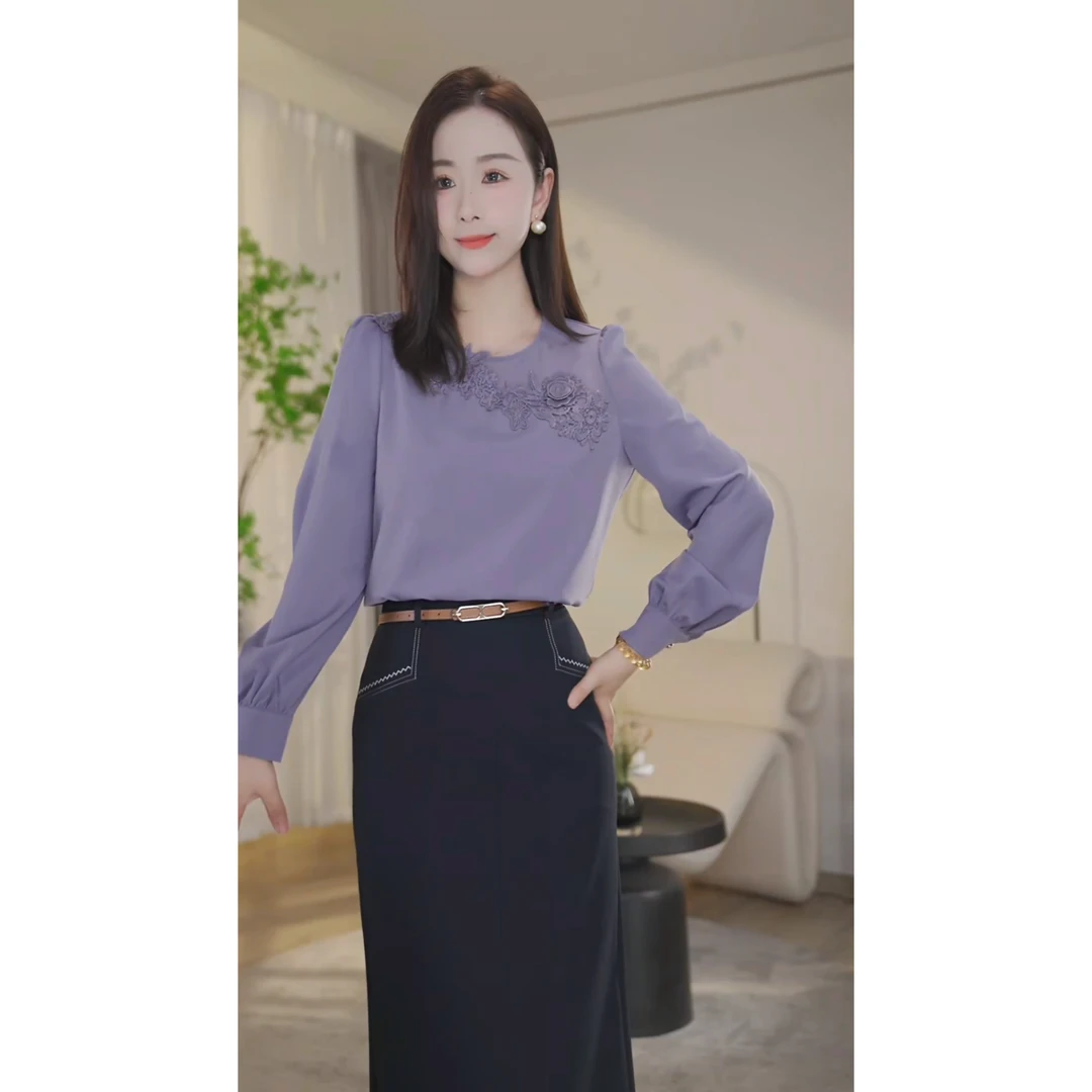 【杨杨专属】专柜新款衬衫女设计感小众气质宽松洋气8593028B烟紫色