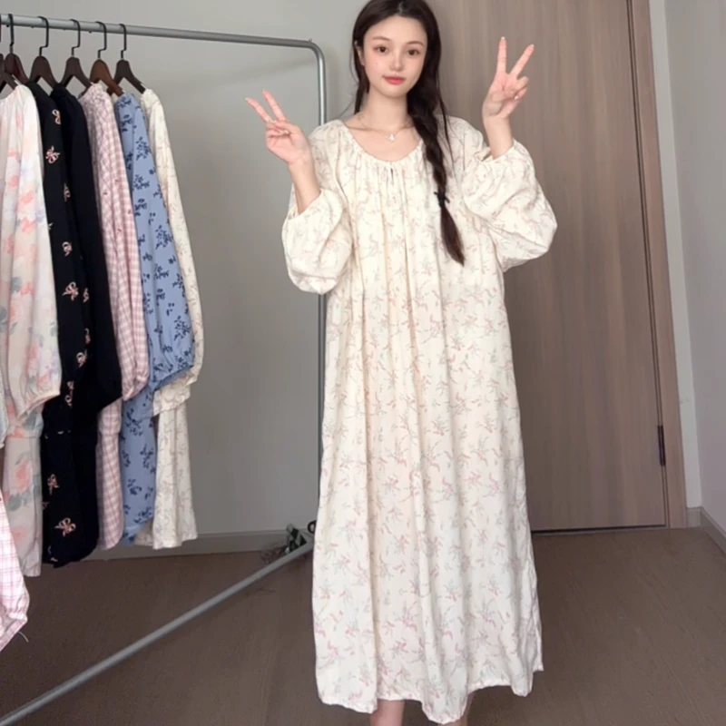 【防凸点有内衬宅家长袖长裙】加大春秋季棉绸高级时尚洋气连衣裙