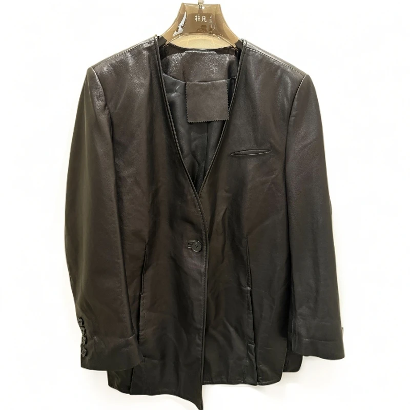 极简风法式休闲黑色绵羊皮衣时尚秋季百搭