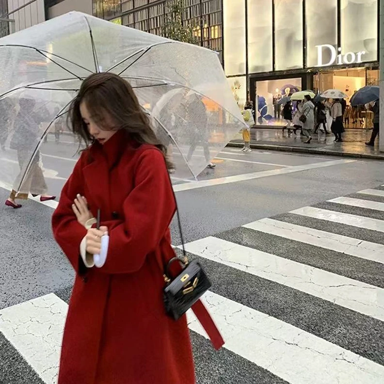 2025新款双面羊绒大衣双面毛呢外套宽松系带长款秋冬羊毛9858