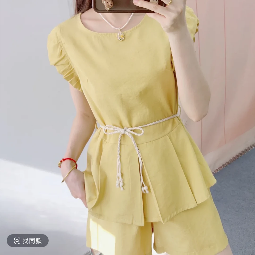 QL-8838夏季新款女收腰系绳两件套设计感套装