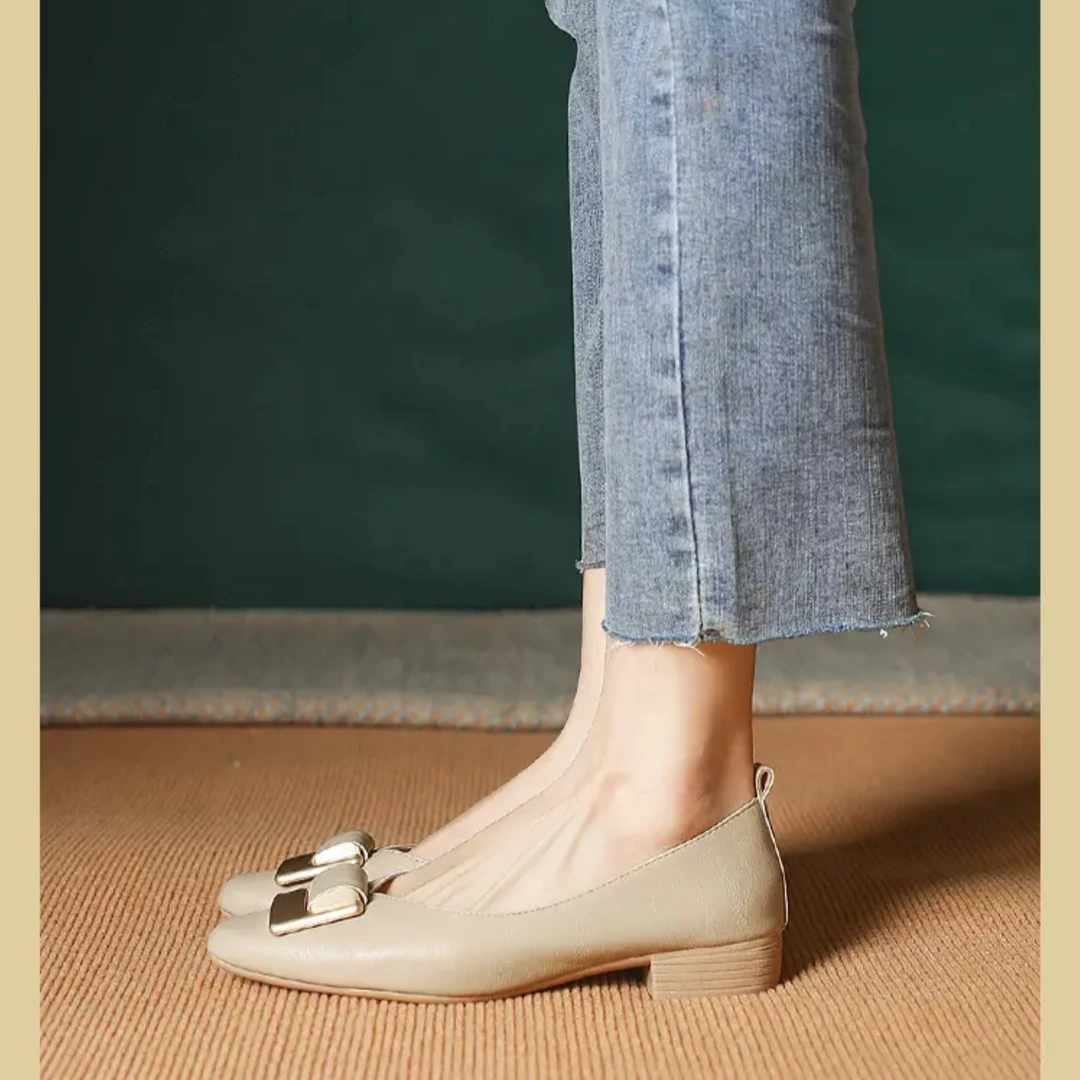 时尚百搭小方头软面舒适复古浅口奶奶鞋平底鞋底跟117-6软底