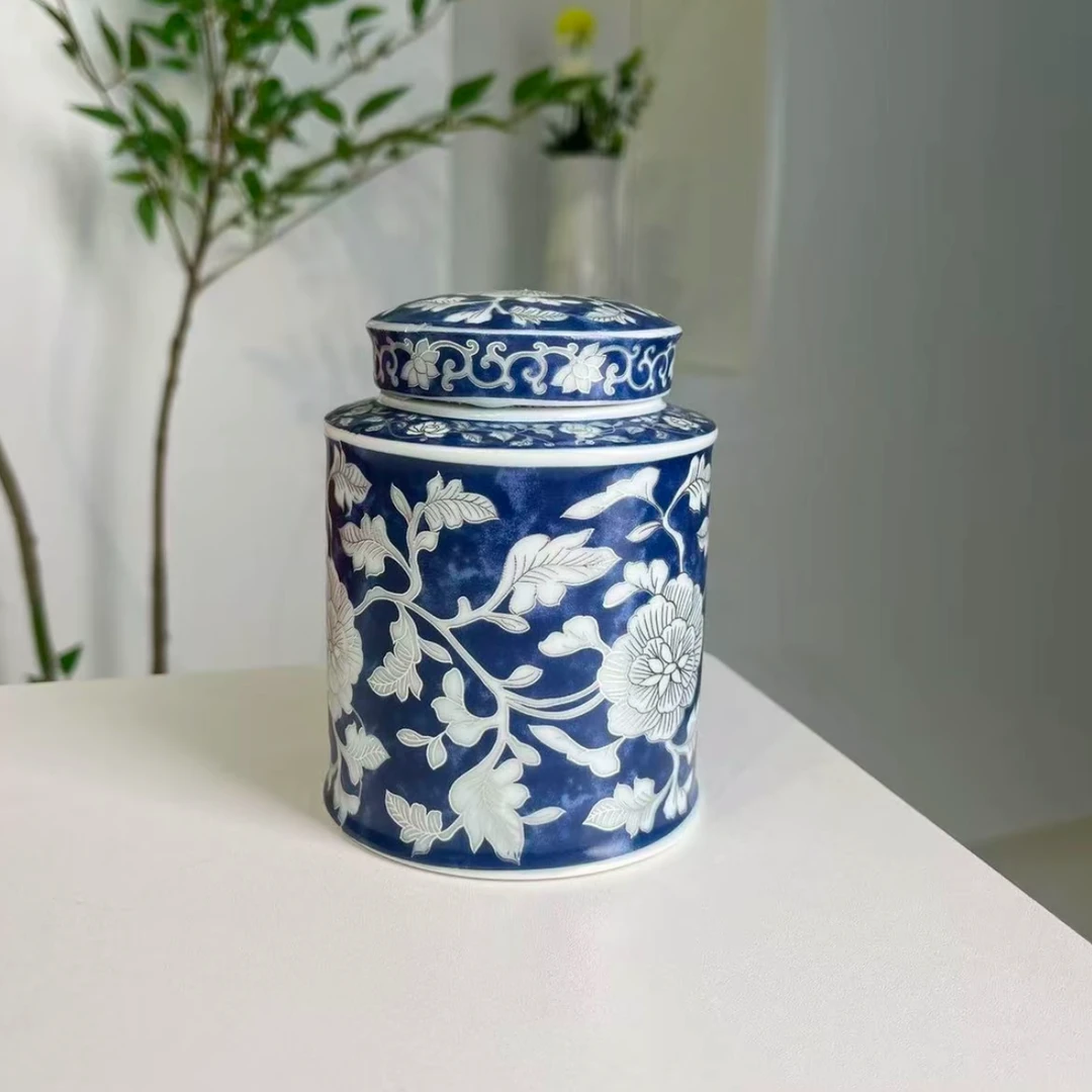 瓷器 青花茶叶罐-0044