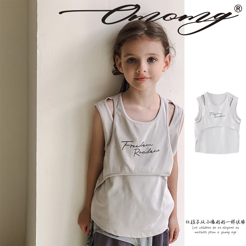 OMOMG25女童春秋T恤运动外穿时尚无袖优雅打底透气薄款宽松G5C028