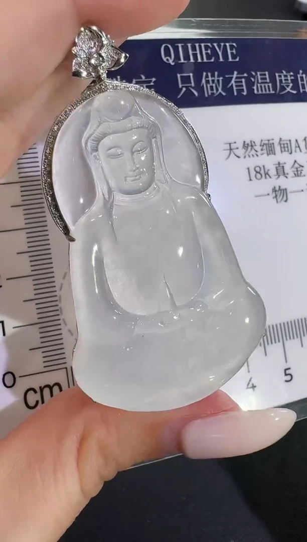 吊坠(不含链)18K金镶嵌翡翠【源头工厂】钻石镶嵌