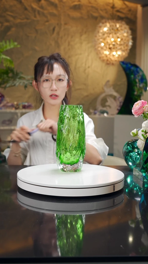 手工艺品琉璃祖母绿色树干纹花器