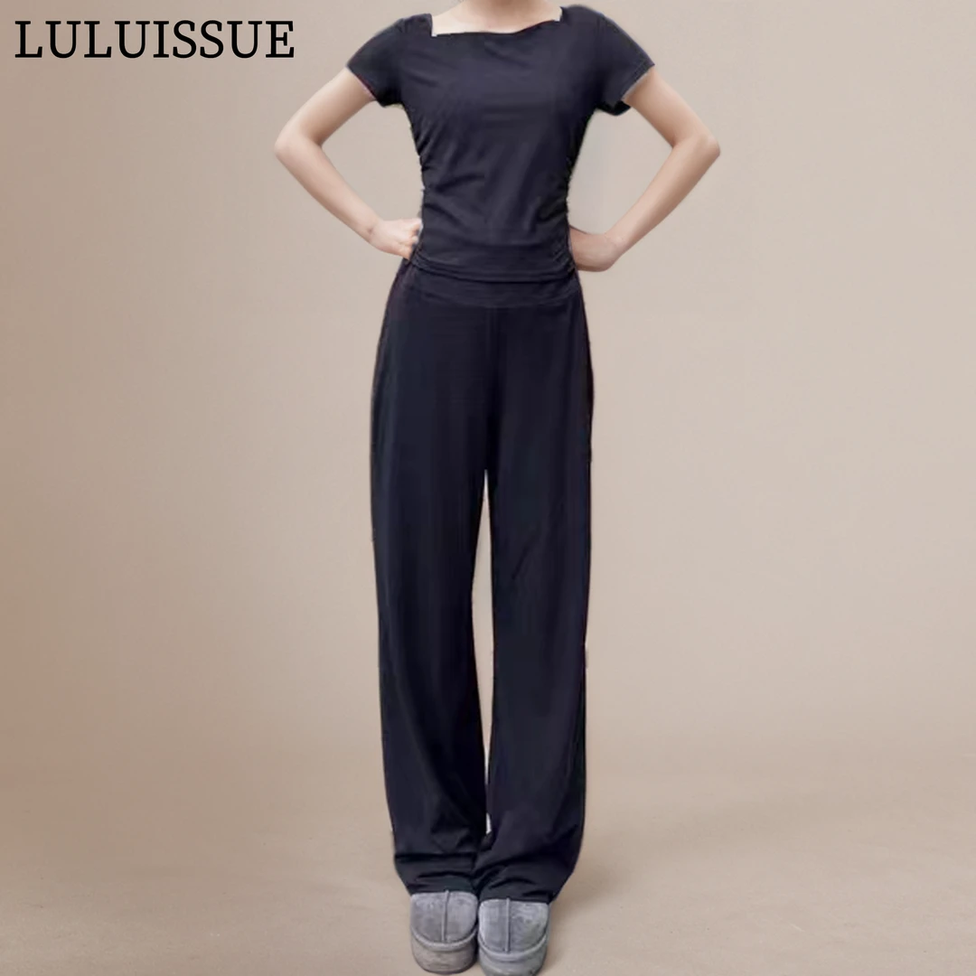 LULUISSUE的确奇藏青色运动裤女宽松显瘦休闲健身长裤高腰直筒阔