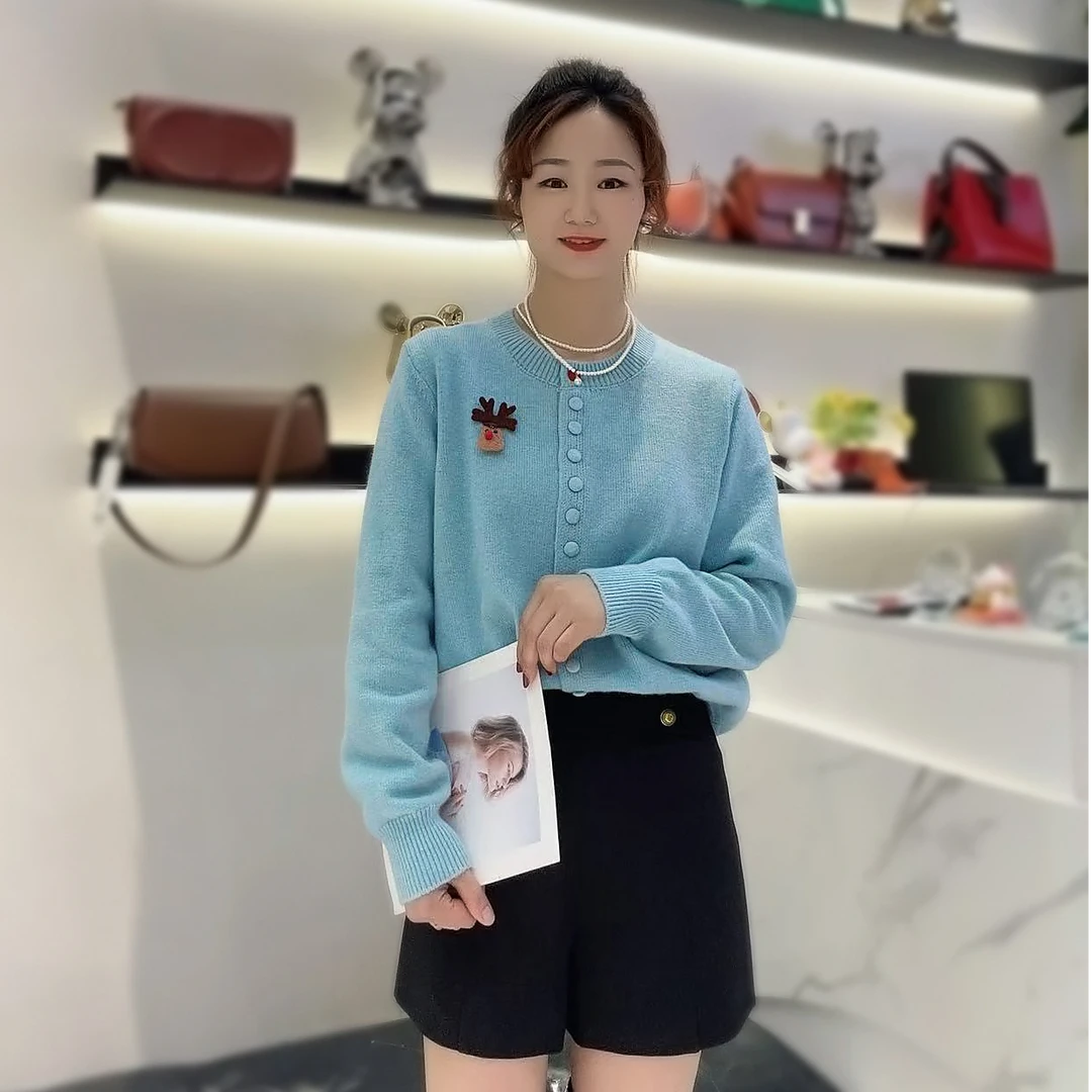 时尚圆领百搭爆款毛衣开衫女针织外套打底衫春秋内搭可外穿显瘦