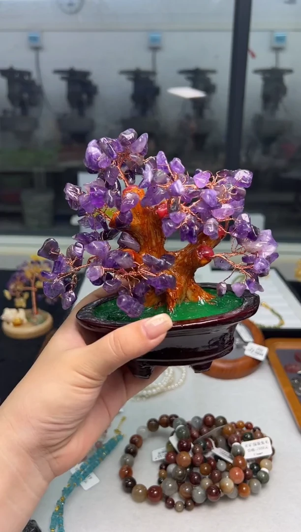 水晶珠宝半成品未镶嵌紫水晶树摆件多样性发其一-298