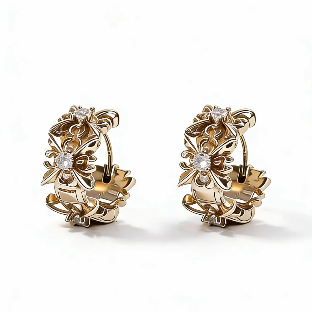 铜合金合成锆石耳饰 YZ503299 咖色十字耳扣耳饰