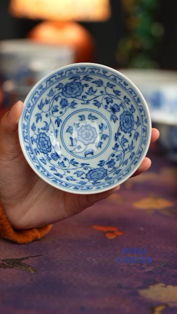 源明青忆芙蓉花斗笠杯