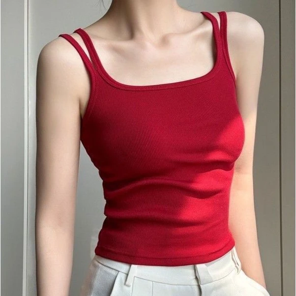 少女风修身型极简风背心吊带打底显瘦甜辣带胸垫短款外穿无袖上衣