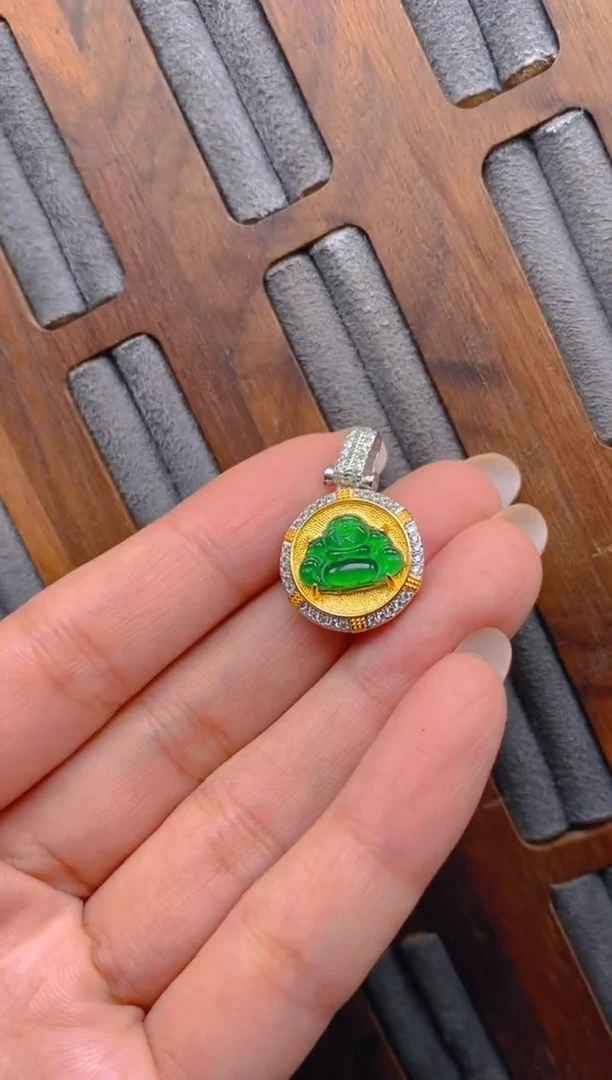 吊坠(不含链)银S925镶嵌翡翠佛公吊坠