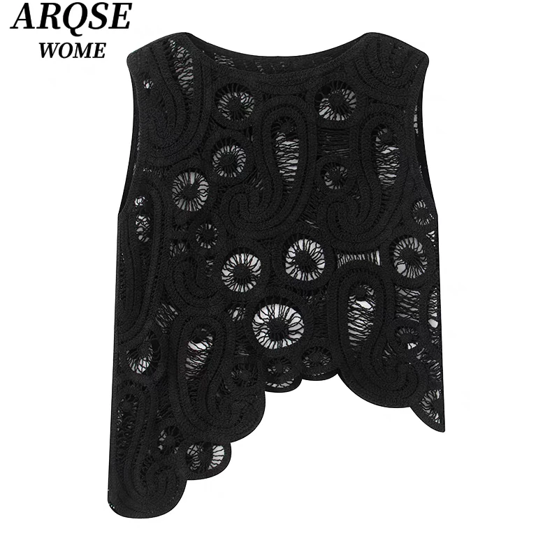 &25艾家同款夏季轻奢时尚百搭不规则钩花镂空马甲上衣女50515002