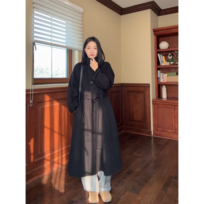 郭九九呢 山羊绒羊毛气质立领宽松双面呢大衣（含腰带） G925X20915