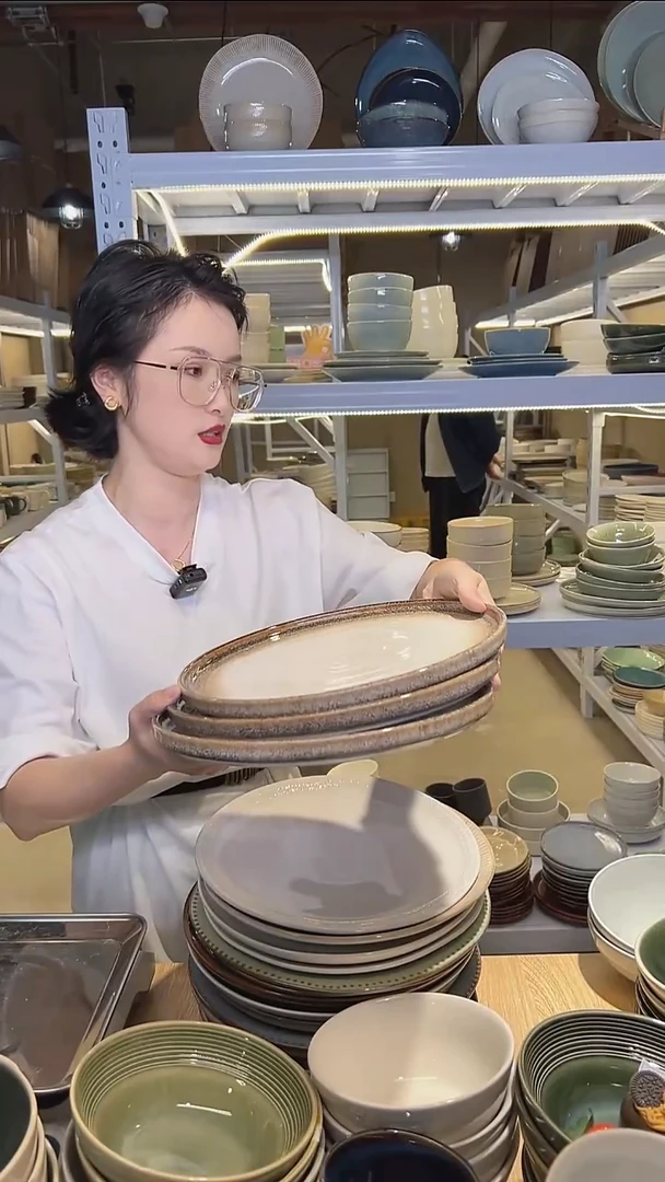 瓷105（大盘鸡）外贸尾货高温釉下彩陶瓷餐具默认微瑕
