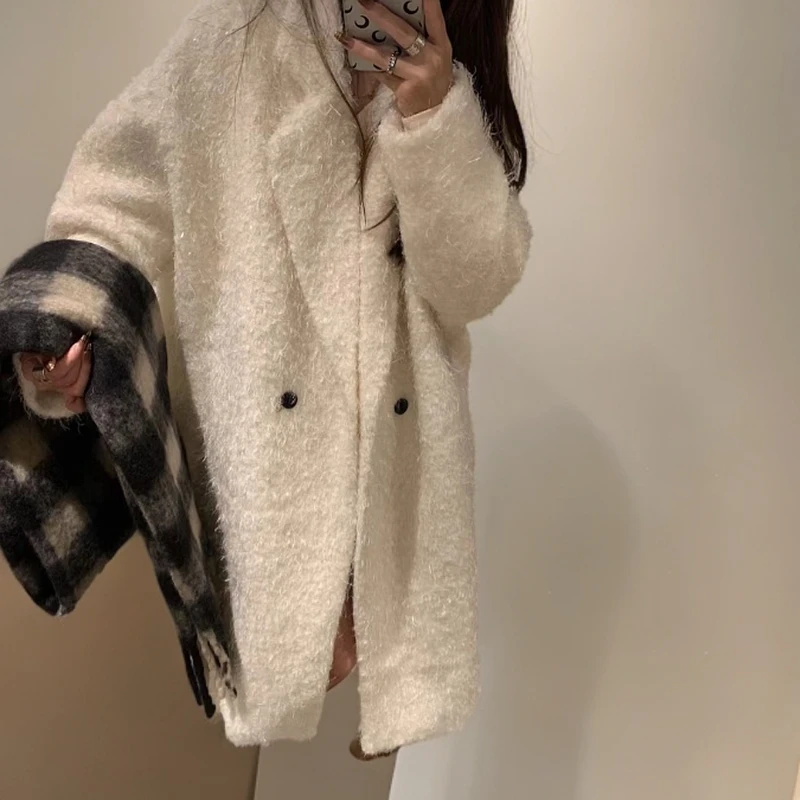 【熙木】韩版毛呢小香风双排扣宽松毛呢外套3DWDD2956