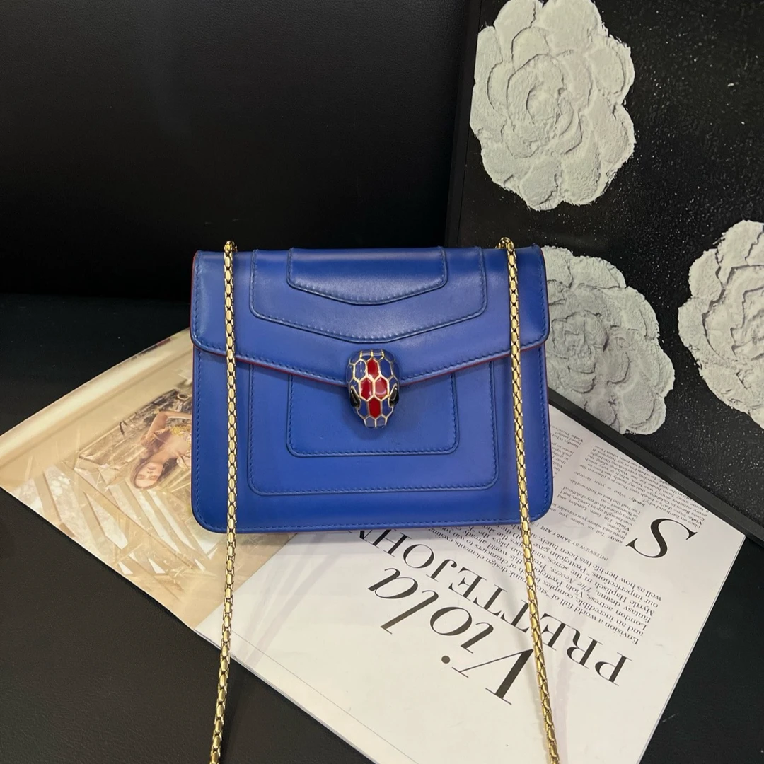 95新 BVLGARI/宝格丽 红蓝拼色蛇头斜挎包B4361