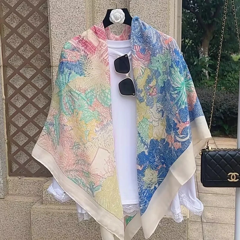 秋冬新款薄亚麻大方巾女彩色围巾棉麻纱巾出游拍照外搭空调房披肩