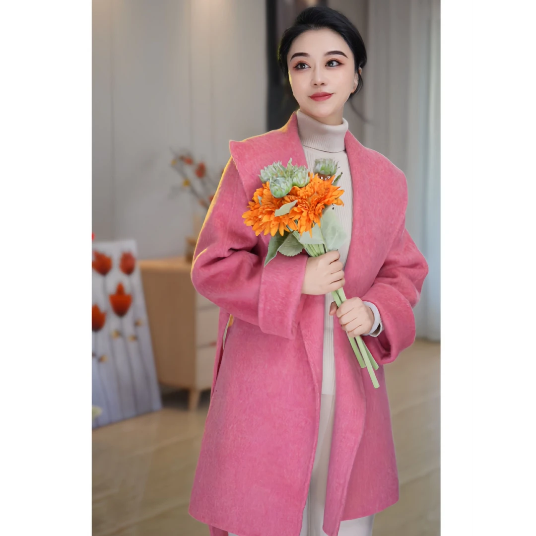 【千金】中长款绵羊毛大衣外套双面毛呢秋冬加厚气质