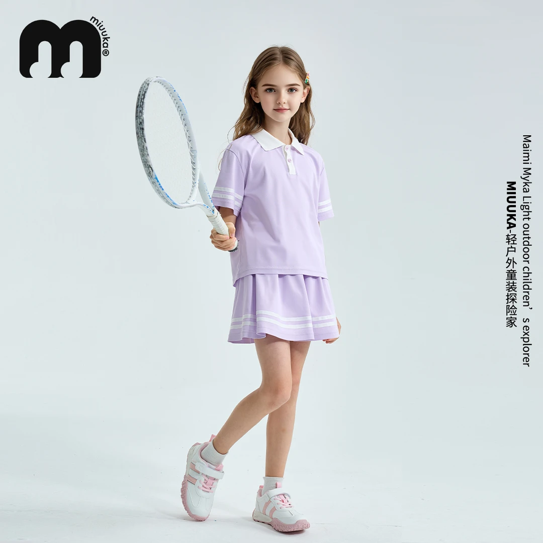 MIUUKA女童POLO套装2025新款夏季运动儿童裙子透气休闲中大童童装