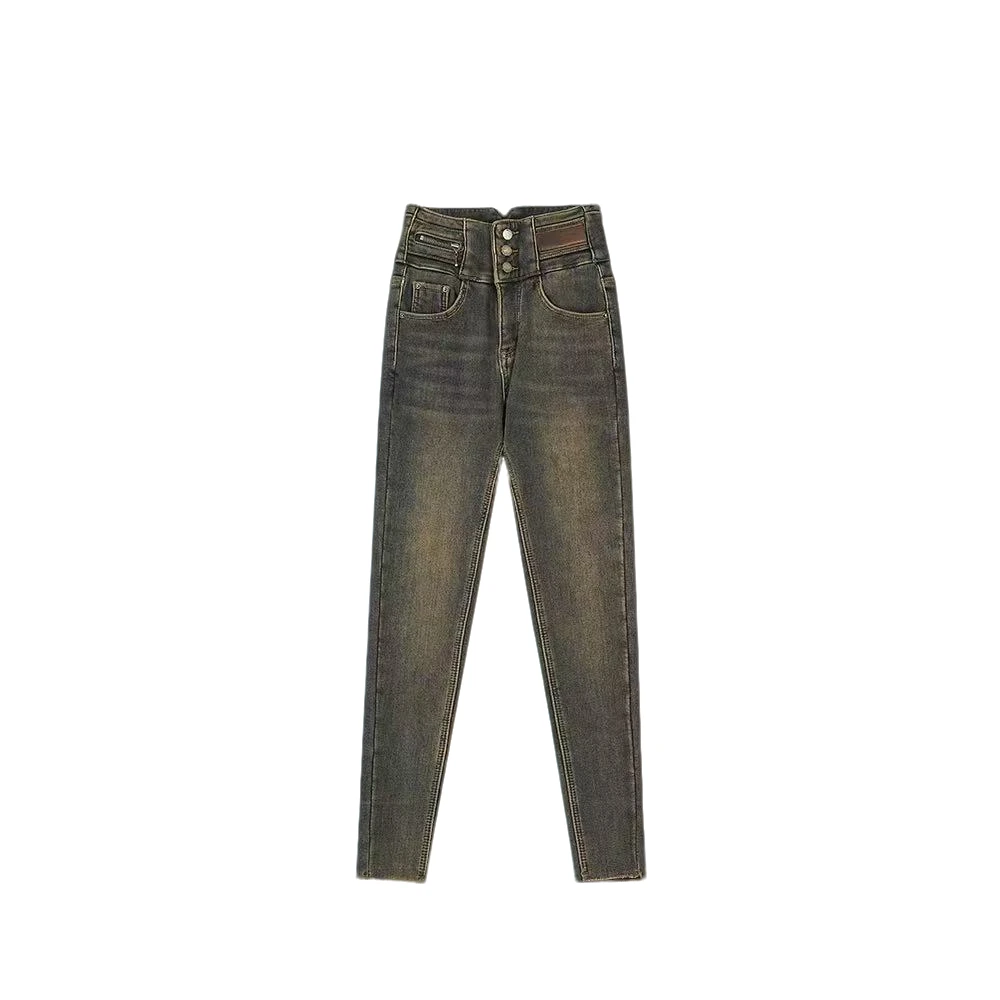 【封后轻奢设计】2024冬季新款时尚百搭加厚小脚牛仔裤5920