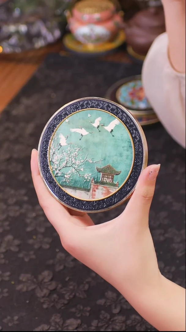 壹藏贰宝瑞鹤图图案铜圈杯垫一片