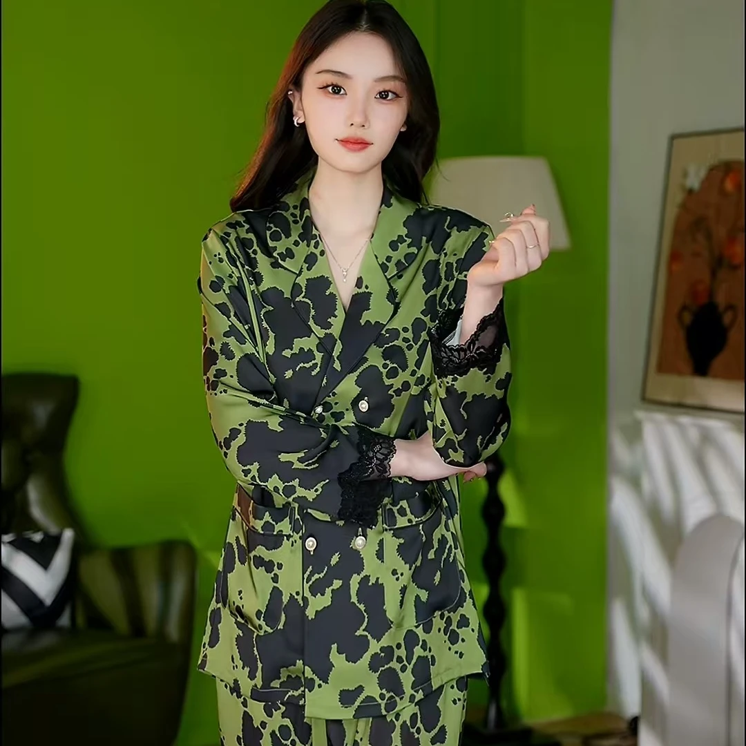 2025年新款轻奢春秋季翻领气质金钻绒黑绿色睡衣家居服套装BRY