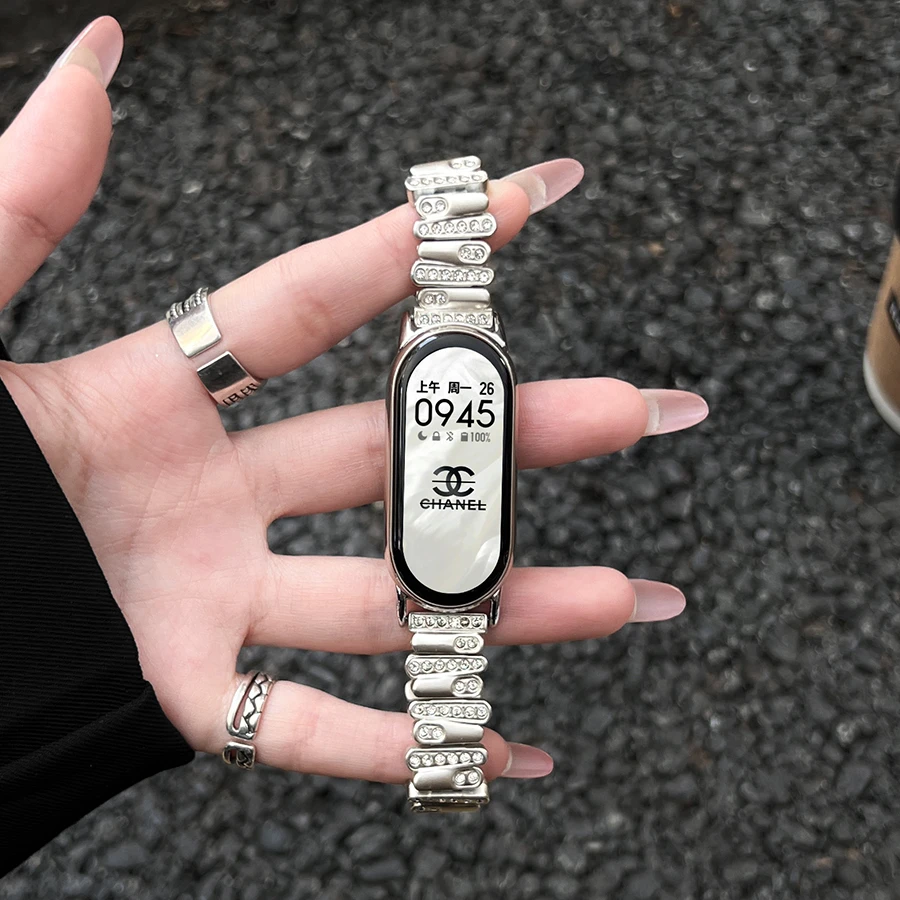 适用于小米手环10表带不规则镶钻9金属NFC版女生8高级链式7替换带