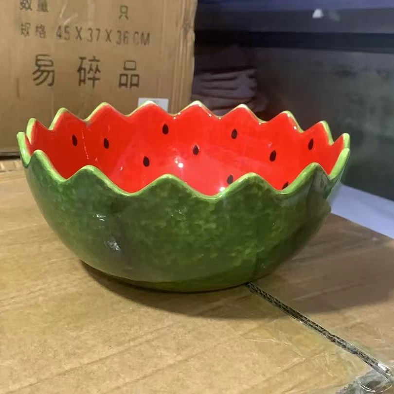 手绘异形西瓜9寸水果碗