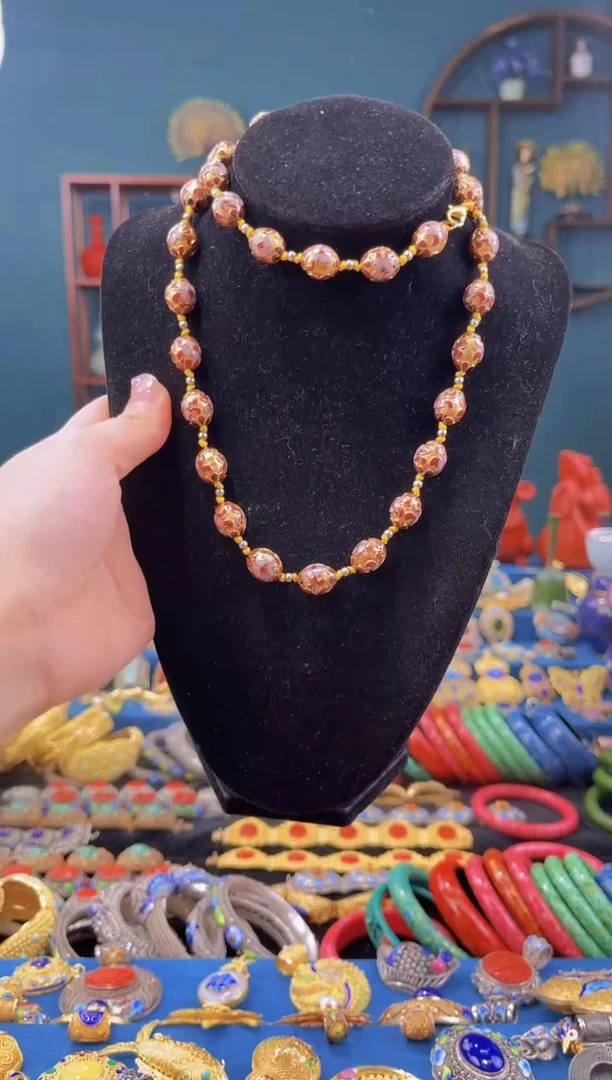 非遗景泰蓝项链 金地枣珠