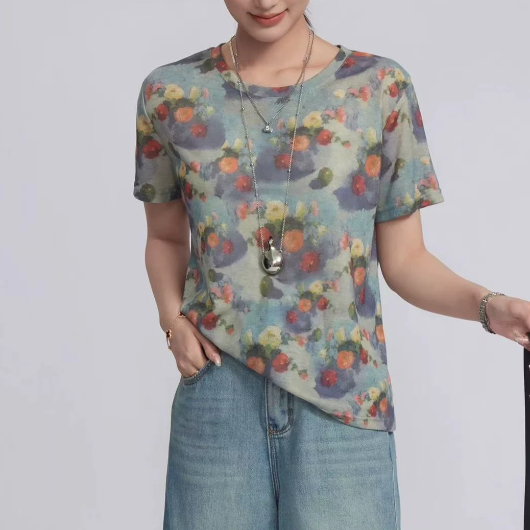 3181#2025新款时尚百搭扎染圆领短袖T恤