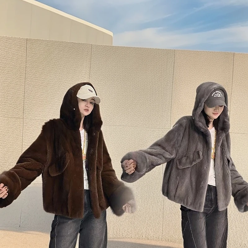 【冰依恋】BYL秋冬短款时尚休闲宽松连帽翻袖短外套