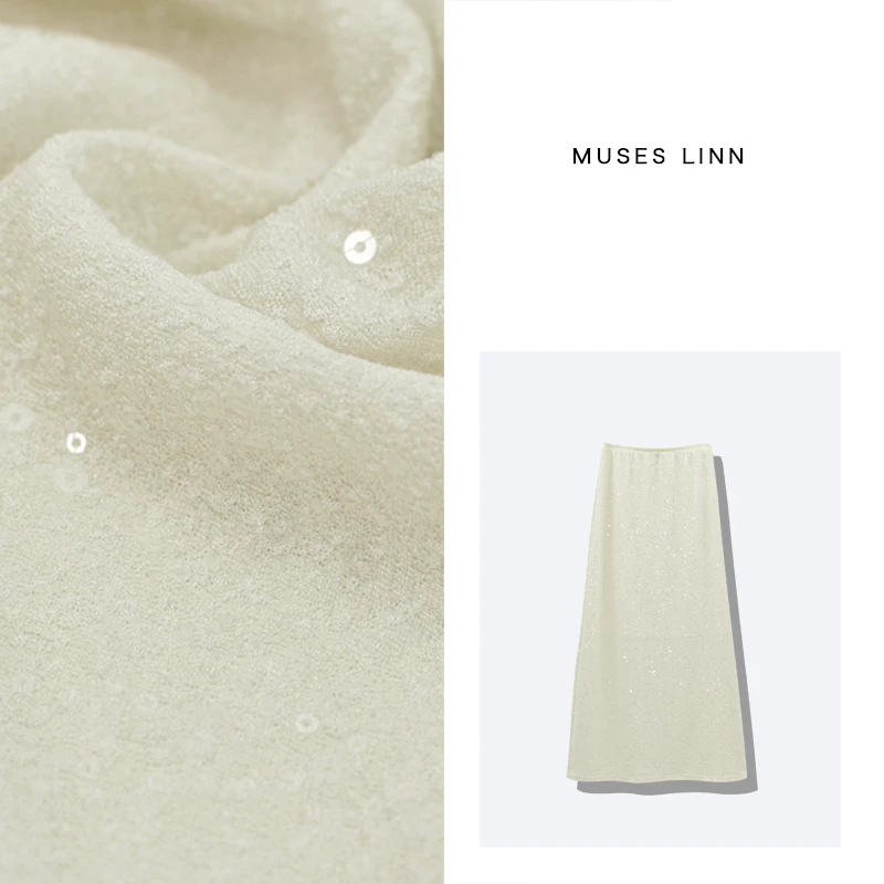 LINN【光影亮闪裙】25春夏新款半身裙开叉裙M25BQ234