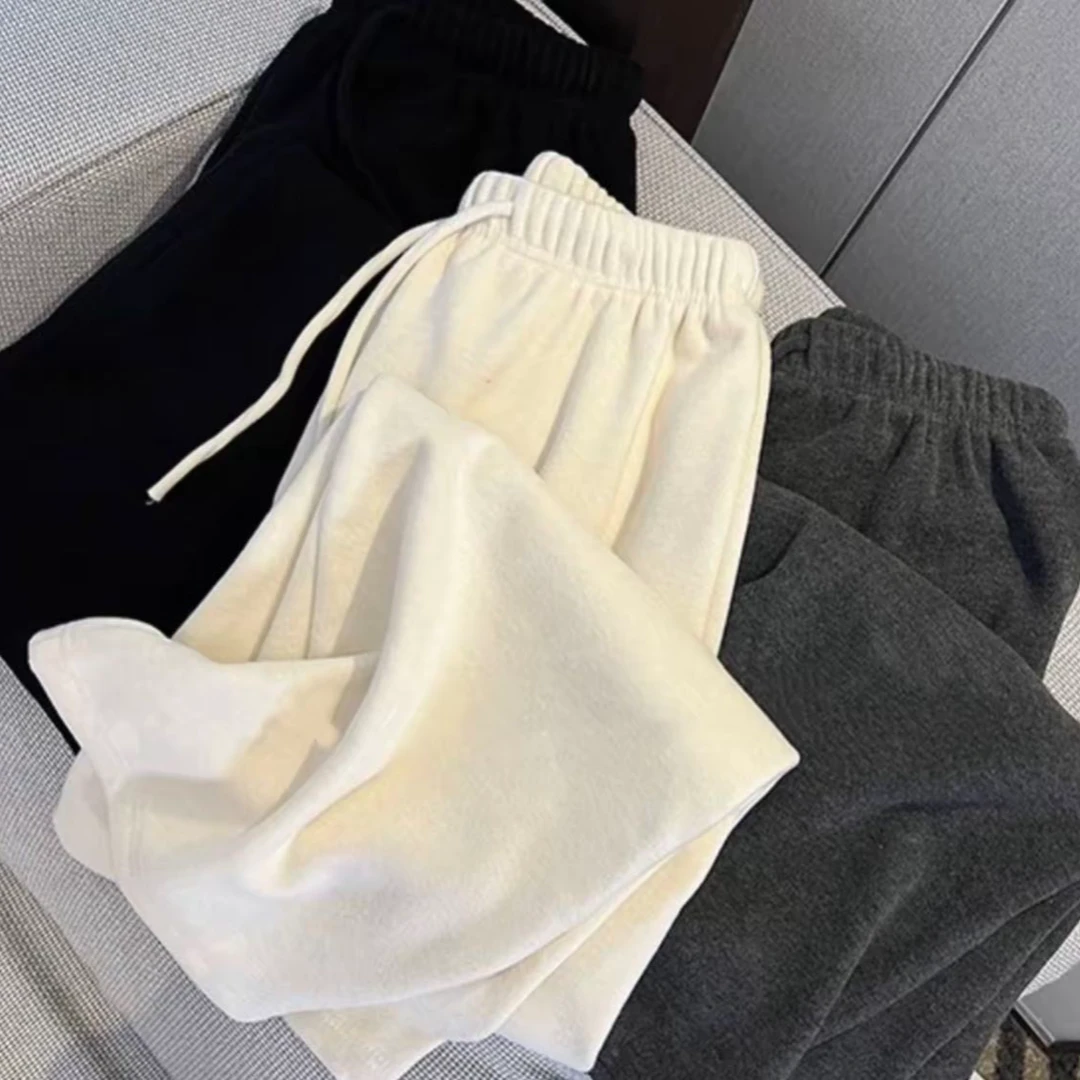 洋呢阔腿裤女秋冬新款高腰垂感窄版直筒显瘦加绒加厚毛呢拖地裤