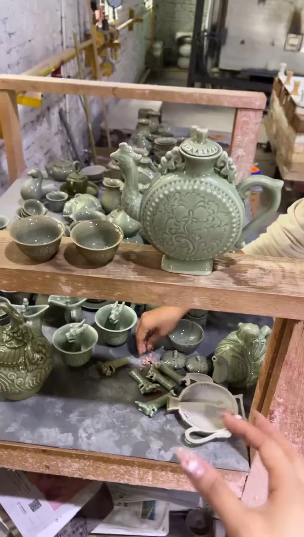 微瑕耀州四绝凤鸣壶+莲纹小杯2