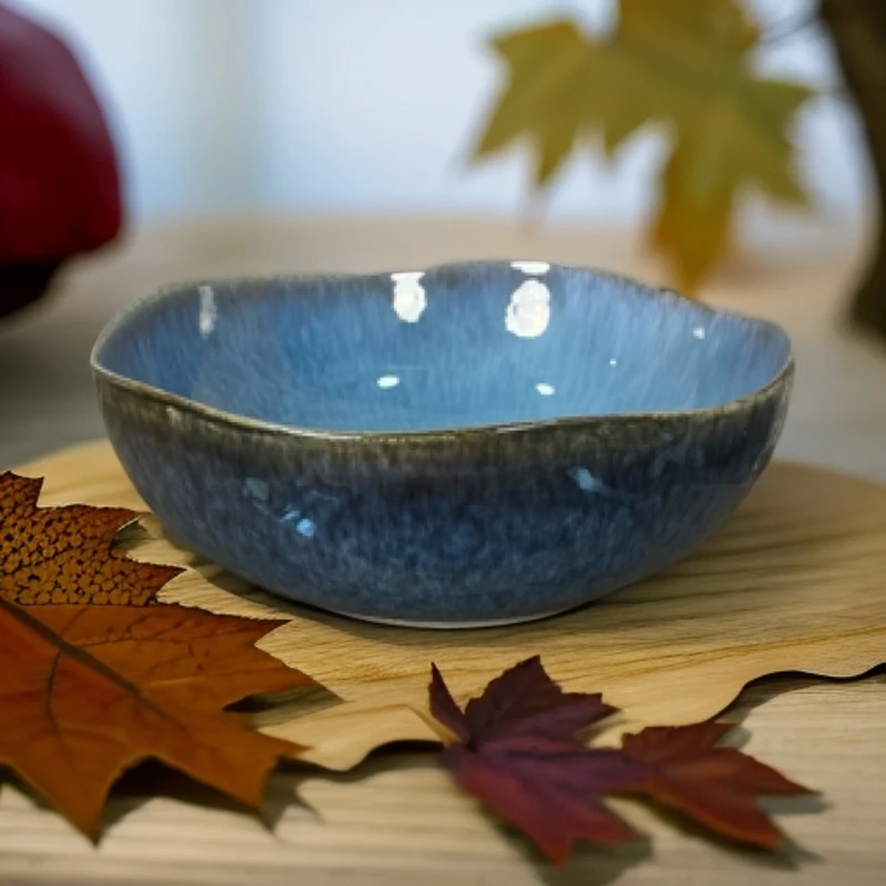 974 微瑕品9英寸窑变蓝色异形深碗水煮鱼碗