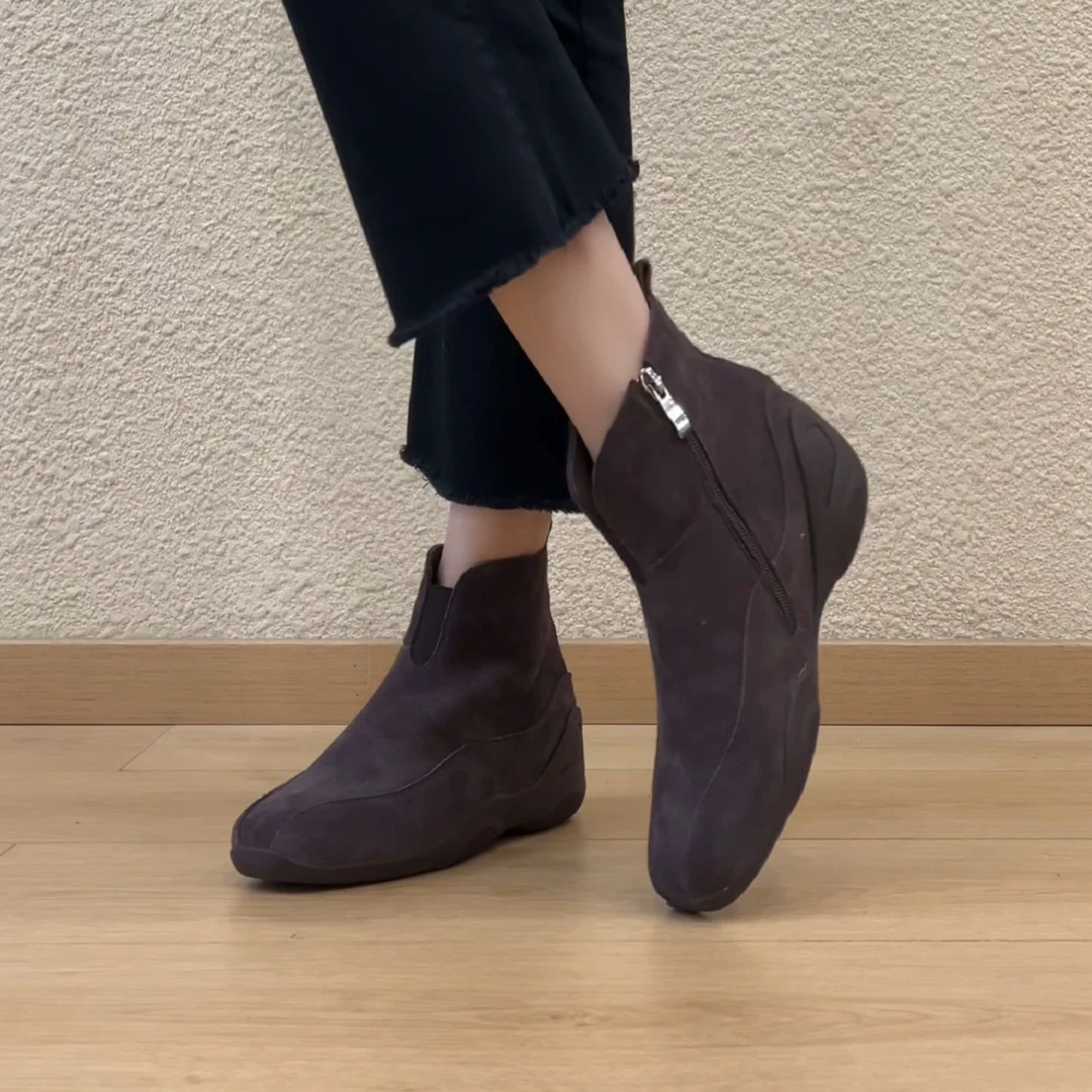 RubyL/5.5cm复古通勤磨砂侧拉链舒适百搭圆头内增高切尔西靴女款