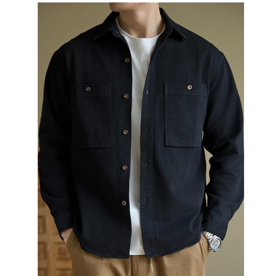 卓伊纳比男装美式复古长袖衬衫男士秋新款宽松纯棉休闲工装衬衣