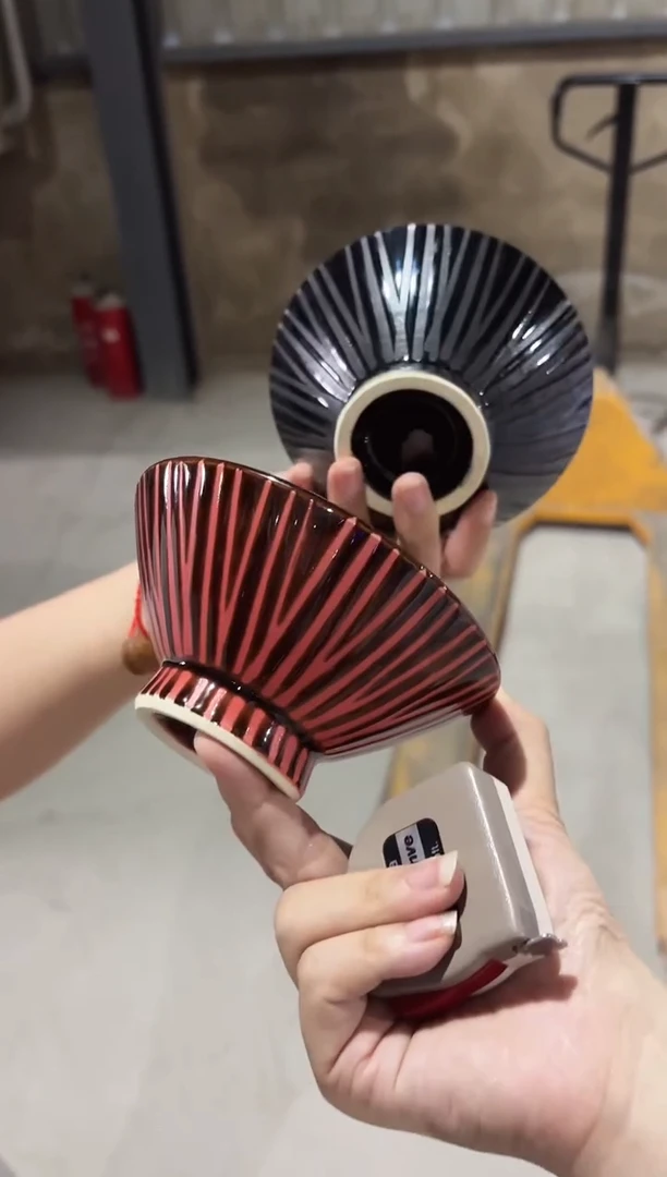 瓷筋模様　茶碗ペア筋模様　茶碗ペア